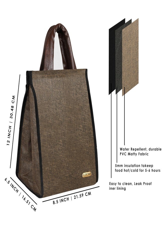 LOREM Khaki Linen Textured Insulated Tiffin Bag/Lunch Bag for Men & Women-FZ-TB09 - Image 2